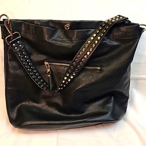 Antik Kraft vegan leather handbag, purse black & gold